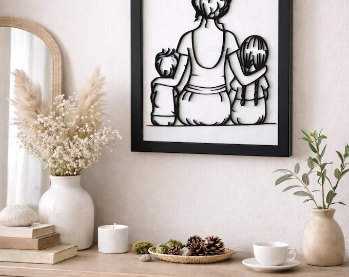 3D Line Art Familien Wandbild Muttertag